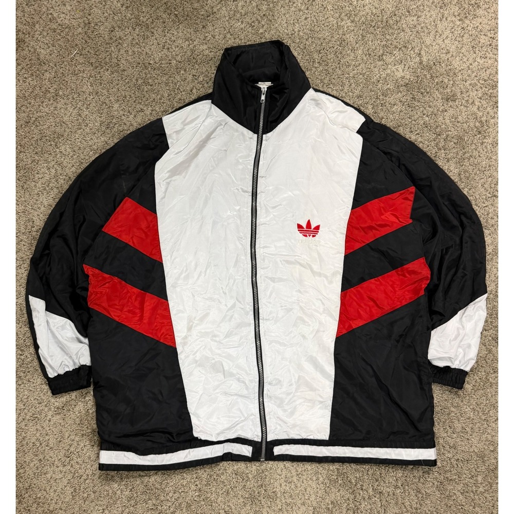 Vintage Adidas Originals Track Jacket Made in USA Black White Red Trefoil Large